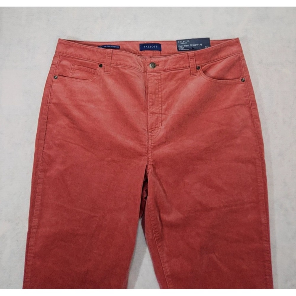 Talbots Corduroy Pants 16p NEW High Rise Waist Straight Leg‎ Coral Pink Stretch. - Picture 2 of 6